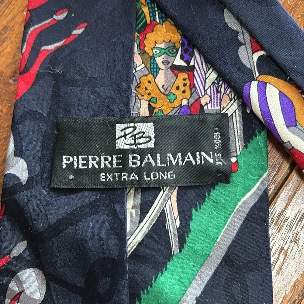 Balmain Pierre Balmain 100% Silk Tie Extra Long Racetrack Horse Racing Vintage